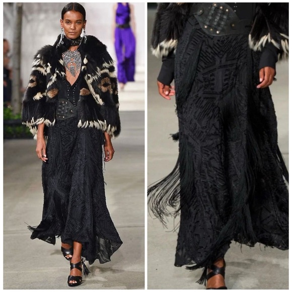 Ralph Lauren Collection Purple Label Runway Embroidered Fringe Long Maxi Skirt 4 - Picture 1 of 13